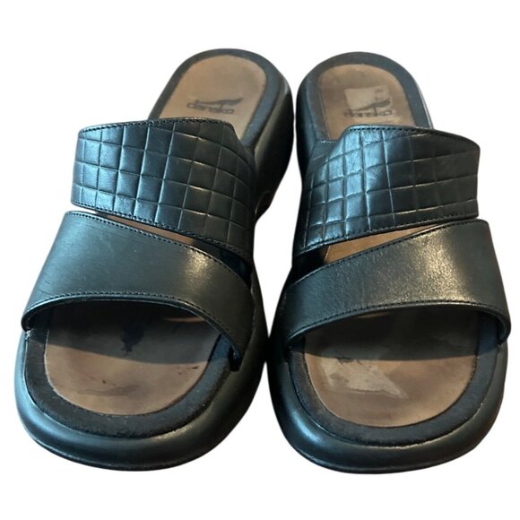 DANSKO Quilted Double Strap Leather Slip On Comfort Slide Wedge Sandal 8.5-9 - Picture 2 of 9